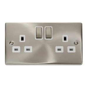 Deco 2 Gang Double Pole Switched Socket - Satin Chrome (VPSC536WH) - main image 1