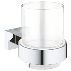 Grohe Essentials Cube Crystal Glass With Holder - Chrome (40755001) - main image 1