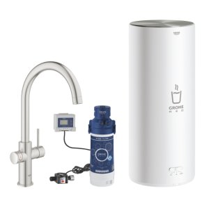 Grohe Red Duo Kitchen Tap and Large Size Boiler - C Spout - Supersteel (30328DC1) - main image 1