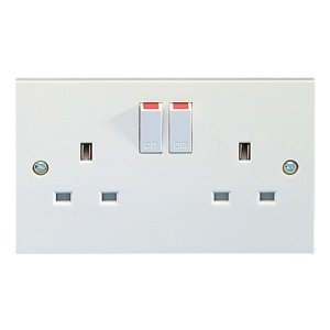 Schneider 13A 2 Gang Switched Socket - White (GSKTSW2G2) - main image 1