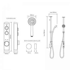 Aqualisa iSystem exp digital shower with adj shower head & bath filler overflow - gravity pumped (ISD.A2.EV.DVBTX.14) - main image 2