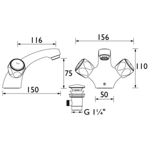 Bristan Club Basin Mixer Tap With Pop Up Waste - Chrome (VAC BAS C MT) - main image 2