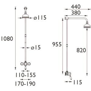 Bristan Colonial Exposed Mini Valve Shower with Rigid Riser (KN2 SHXRR C) - main image 2