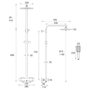 Bristan Craze Adjustable Rigid Riser Diverter Bar Shower - Black (CRZ SHXDIVCTFF BLK) - main image 2