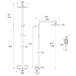 Bristan Craze Adjustable Rigid Riser Diverter Bar Shower - Black (CRZ SHXDIVCTFF BLK) - main image 2