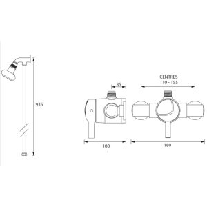 Bristan Opac Thermostatic Exposed Mini Shower Valve With Top Outlet Rigid Riser - Chrome (MINI2 TS1203 RR C) - main image 2