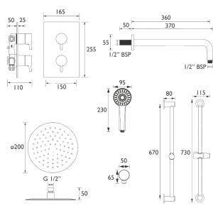 Bristan Prism Recessed Concealed Dual Control Shower Pack - Black (PRISM BLK SHWR PK) - main image 2