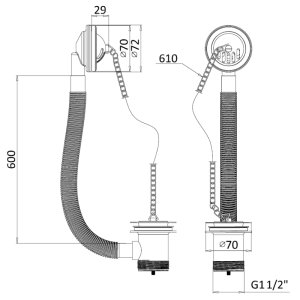 Burlington Bath Overflow Plug & Chain Waste - Chrome (W3) - main image 2