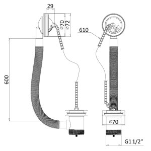 Burlington Bath Overflow Plug & Chain Waste - Gold (W3GOLD) - main image 2