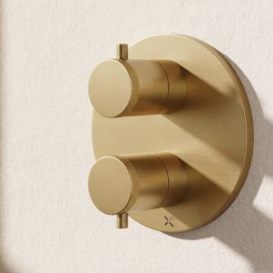 Crosswater Crossbox MPRO Double Outlet Industrial Trimset - Brushed Brass (PRICB1500LBPUB) - main image 2