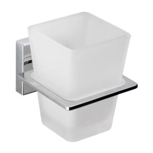 Croydex Flexi-Fix Cheadle Tumbler and Holder - Chrome Plated and Toughened Frosted Glass (QM511841) - main image 2