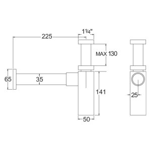 Deva Square Bottle Trap With Wall Extension - Chrome (TCP626) - main image 2