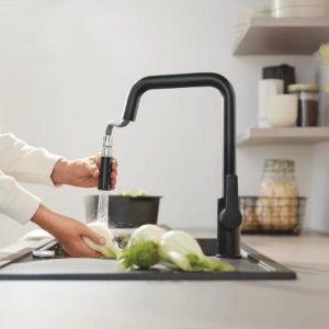 Grohe Quickfix Start High Spout Kitchen Tap With Pull Out Mousser - Matt Black (306312430) - main image 2