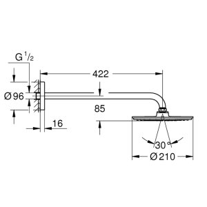 Grohe Rainshower Cosmopolitan 210 Fixed Shower Head - 422mm - Chrome (26171000) - main image 2