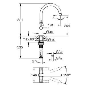 Grohe Quickfix Start Two Handle Sink Mixer Tap - Matt Black (304812430) - main image 2