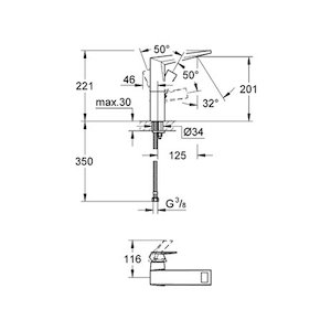 Grohe Allure Brilliant side lever basin mixer tap 1/2" (smooth body) - chrome (23112000) - main image 2