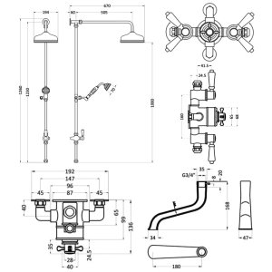 Hudson Reed Black Topaz Triple Exposed Shower Mixer Valve and Spout (BTSVT103) - main image 2