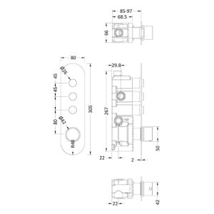 Hudson Reed Ignite Round Three Outlet Push-Button Thermostatic Shower Mixer Valve Only - Chrome (CPB1312) - main image 2