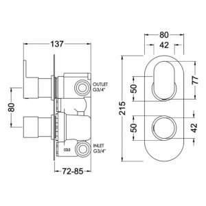 Hudson Reed Reign Twin Concealed Thermostatic Shower Mixer Valve Only With Diverter - Chrome (REI3407) - main image 2