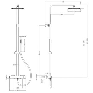 Hudson Reed Square Brass Thermostatic Bar Mixer Shower - Chrome (A3531) - main image 2