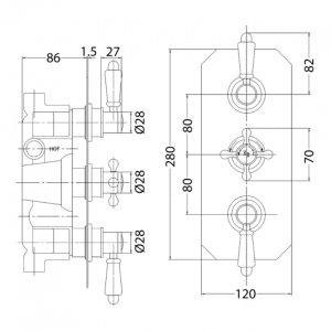 Hudson Reed Triple Thermostatic Shower - Valve Only (TSVT003) - main image 2