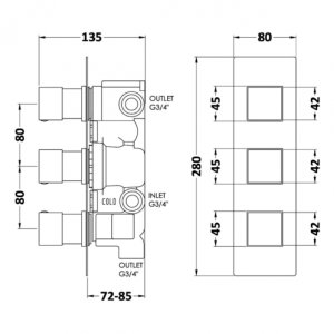 Hudson Reed Triple Valve With Diverter (SQRTR03) - main image 2