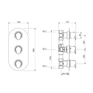 Inta Enzo Concealed 3 Handle Dual Outlet Thermostatic Mixer Shower Valve Only - Chrome (EN70010CP) - main image 2