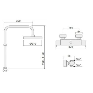 Inta Enzo Dual Outlet Safe Touch Thermostatic Bar Mixer Shower - Chrome (EN10032CP) - main image 2