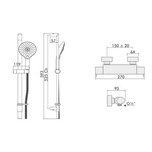 Inta Enzo Safe Touch Thermostatic Bar Mixer Shower - Chrome (EN10031CP) - main image 2