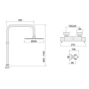 Inta Kiko Deluxe Dual Thermostatic Bar Mixer Shower - Chrome (KK10036CP) - main image 2