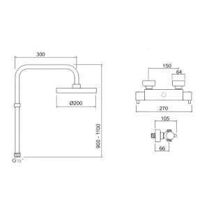 Inta Kiko Dual Thermostatic Bar Mixer Shower - Chrome (KK10032CP) - main image 2