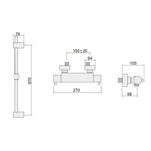 Inta Kiko Thermostatic Bar Mixer Shower - Chrome (KK10031CP) - main image 2