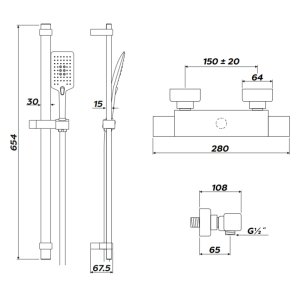 Inta Mio Deluxe Safe Touch Thermostatic Bar Mixer Shower - Chrome (MM10035CP) - main image 2