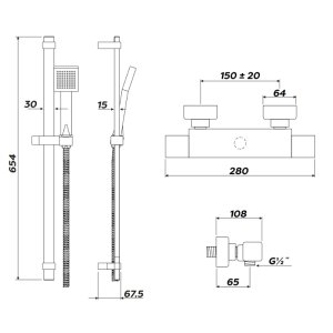 Inta Mio Safe Touch Thermostatic Bar Mixer Shower - Chrome (MM10031CP) - main image 2