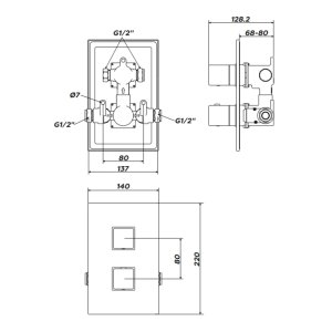 Inta Nulo Concealed Dual Outlet Thermostatic Mixer Shower Valve Only - Chrome (CB80010CP) - main image 2