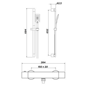 Inta Nulo Deluxe Safe Touch Thermostatic Bar Mixer Shower - Chrome (CB10035CP) - main image 2