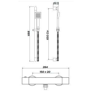 Inta Nulo Safe Touch Thermostatic Bar Mixer Shower - Chrome (CB10031CP) - main image 2