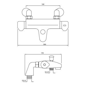 Inta Plus Thermostatic Bath Mixer Shower - Chrome (PL30020CP) - main image 2