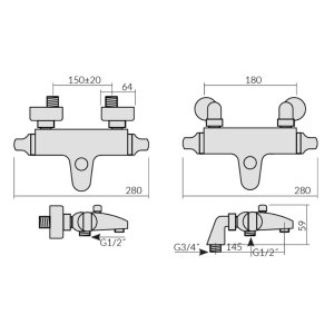 Inta Telo Thermostatic Deck Mounted Bath Mixer Shower - Chrome (TL30024CP) - main image 2