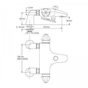Mira Verve deck mounted bath/shower mixer - valve only - chrome (2.1591.005) - main image 2