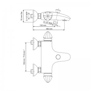 Mira Verve wall mounted bath/shower mixer - valve only - chrome (2.1591.006) - main image 2