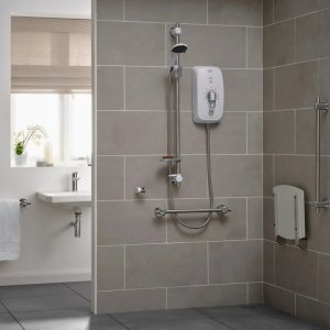 Triton Omincare Ultra Plus Thermostatic Electric Shower With Grab Riser Rail 8.7kW - White (CINCULTP08WGRB) - main image 2