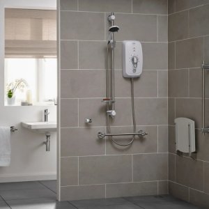 Triton Omincare Ultra Plus Thermostatic Electric Shower With Grab Riser  Rail 9.8kW - White (CINCULTP09WGRB) - main image 2