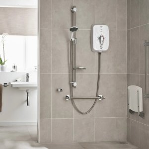 Triton Omnicare Design Thermostatic Electric Shower With Grab Riser Rail 8.5kW - White (TEOMNDG81) - main image 2