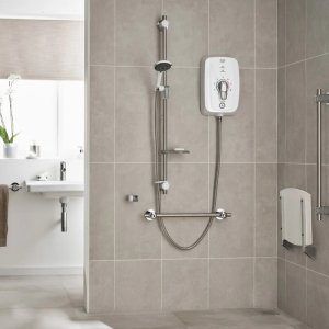 Triton Omnicare Design Thermostatic Electric Shower With Grab Riser Rail and Digital Waste 9.5kW - W (TEOMNDDG91) - main image 2