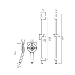 Vado Ora Round 3 Function Slide Rail Shower Kit - Chrome (ORA-MFSRK/RO-CP) - main image 2