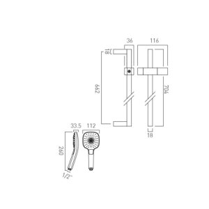 Vado Ora Square 3 Function Slide Rail Shower Kit - Chrome (ORA-MFSRK/SQ-CP) - main image 2