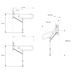 AKW Hinged Foldup Double Hairpin Grab Rail - Adjustable Leg - White (01830WH) - main image 3