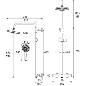 Bristan Buzz Thermostatic Bar Shower With Rigid Riser - Black (BUZ SHXDIVCTFF BLK) - main image 3