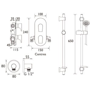 Bristan Hourglass Shower Pack With Adjustable Kit (HOURGLASS SHWR PK) - main image 3